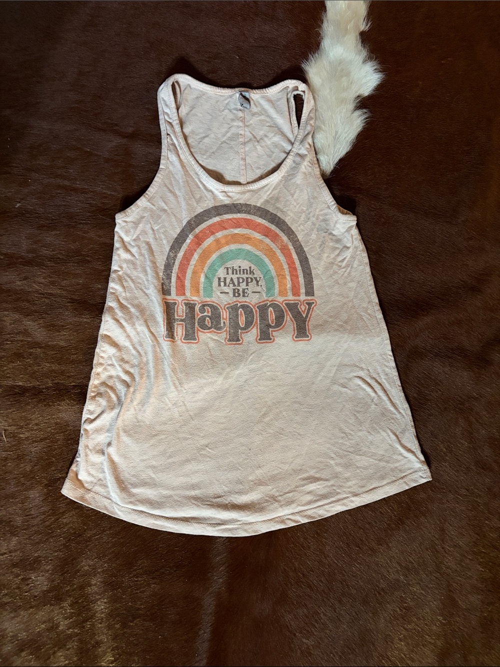 Think Happy Be Happy Graphic Tank Top - Cream